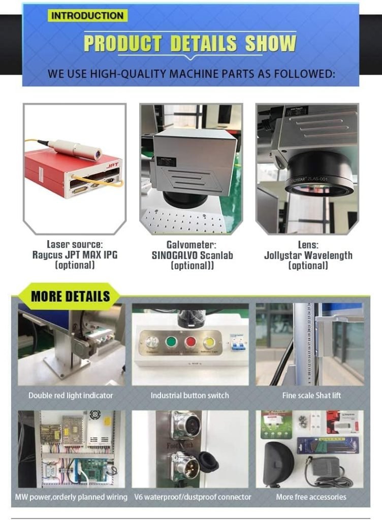 50W JPT Fiber Laser Engraver Fiber Laser Marking Machine with 175X175mm Lens for Metal and Nonmetal 50W JPT Fiber Laser Engraver Fiber Laser Marking Machine with 175X175mm Lens for Metal and Nonmetal