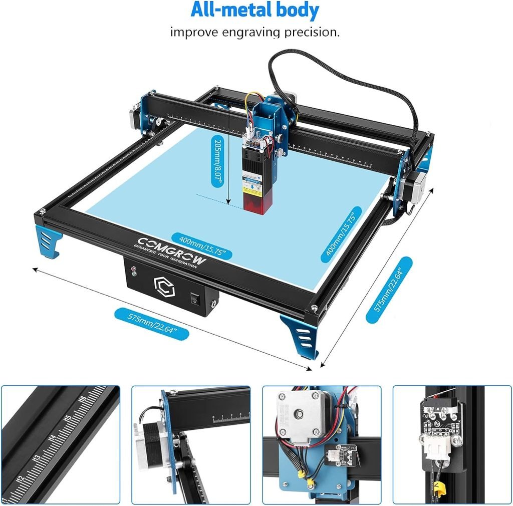 Comgrow Z1 Laser Engraver 10W Output Power, 24V Desktop 48W Laser Cutter and Engraving Machine with Eye Protection Compressed Laser Spot 0.08mm, 10000mm/min Diode Laser Cutting for Metal Wood Comgrow Z1 Laser Engraver 10W Output Power, 24V Desktop 48W Laser Cutter and Engraving Machine with Eye Protection Compressed Laser Spot 0.08mm, 10000mm/min Diode Laser Cutting for Metal Wood