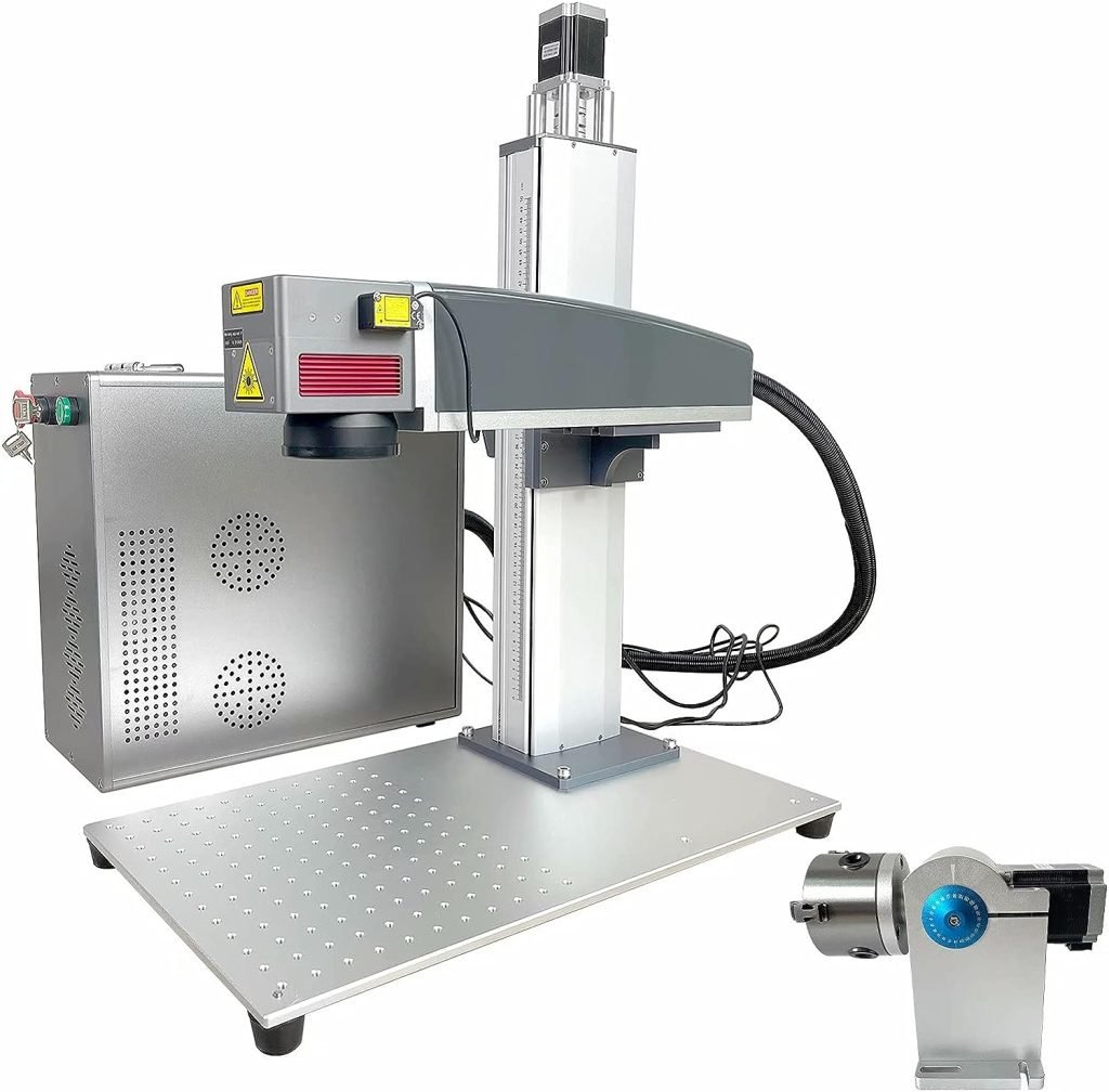 FOCUSLASER Autofocus Fiber Laser Marking Machine, JPT Fiber Laser Engraver for Jewelry, Metal, Carbon Steel, Nonmetal, with Rotary(50w, 175mmx175mm)