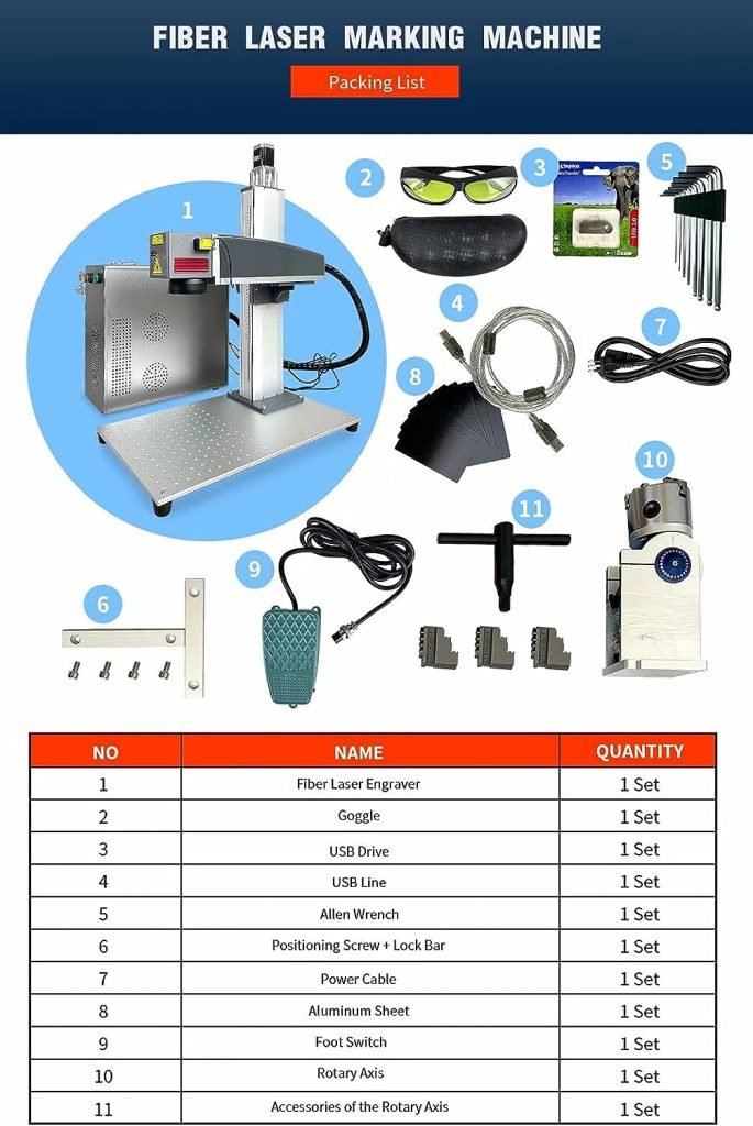 FOCUSLASER Autofocus Fiber Laser Marking Machine, JPT Fiber Laser Engraver for Jewelry, Metal, Carbon Steel, Nonmetal, with Rotary(50w, 175mmx175mm)