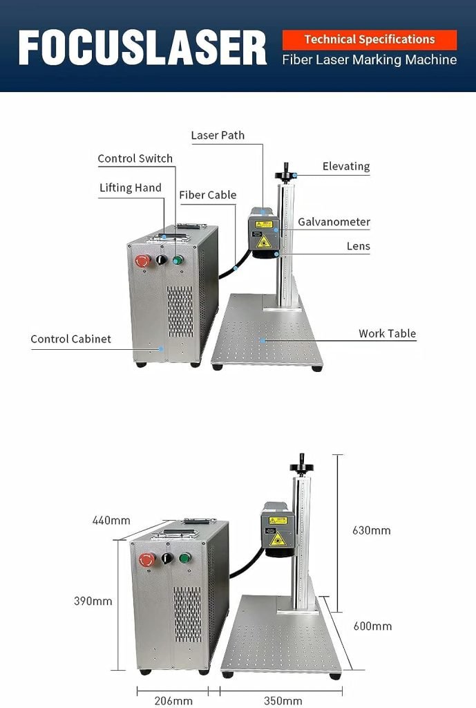 FOCUSLASER JPT 50W Fiber Laser Engraver, Fiber Laser Marking Machine with 300mm Lens for Jewelry, Metal, Carbon Steel, Nonmetal, Rotary Axis Included FOCUSLASER JPT 50W Fiber Laser Engraver, Fiber Laser Marking Machine with 300mm Lens for Jewelry, Metal, Carbon Steel, Nonmetal, Rotary Axis Included
