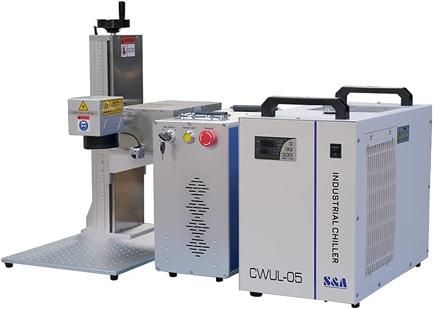 JPT UV Laser Engraver Laser Marking Machine 5W, 220×220mm with SA Water Chiller with D80 Rotary Axis