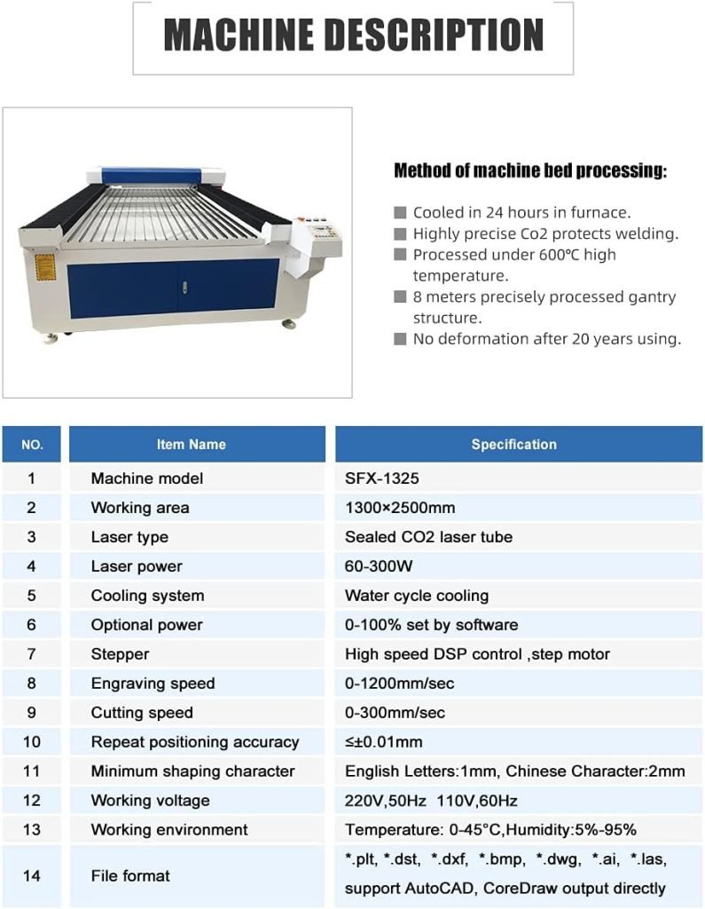 LYXC Large Size Belt 300W Yongli DLT-300 CO2 Laser Cutter Laser Engraver 1300×2500mm Workbed RUIDA 6445G DSP Control System Blade and Honeycomb Workbench with SA Water Chiller and Lightburn Software LYXC Large Size Belt 300W Yongli DLT-300 CO2 Laser Cutter Laser Engraver 1300×2500mm Workbed RUIDA 6445G DSP Control System Blade and Honeycomb Workbench with SA Water Chiller and Lightburn Software