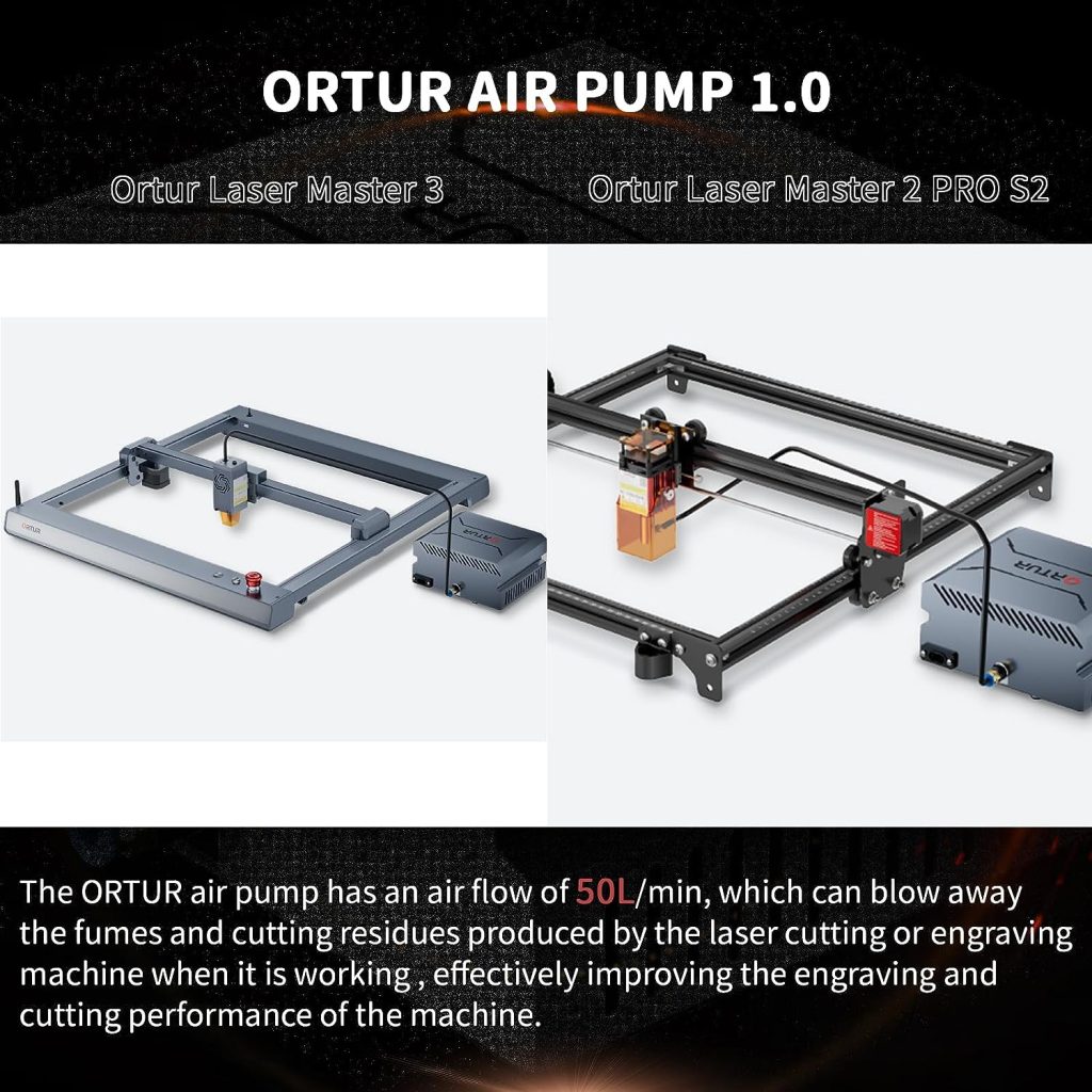 ORTUR Air Assist for Laser Cutter, Powerful 0-50L/min Air Assist Pump for ORTUR Laser Master 3, Laser Master 2 Pro, Laser Module Protection, Faster and Deeper Cutting, Clean Surface and Smooth Edge ORTUR Air Assist for Laser Cutter, Powerful 0-50L/min Air Assist Pump for ORTUR Laser Master 3, Laser Master 2 Pro, Laser Module Protection, Faster and Deeper Cutting, Clean Surface and Smooth Edge