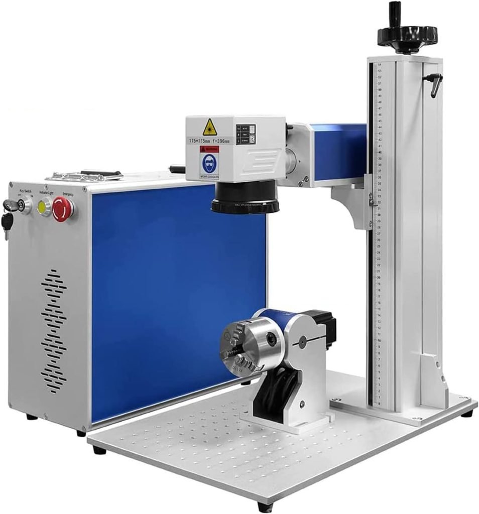 Relief Carving 2.5D Motorized Z-Axis EZCAD3 60W Mopa JPT M7 Fiber Laser Marking Engraver Machine with 175x175mm Lens and D80 Rotary