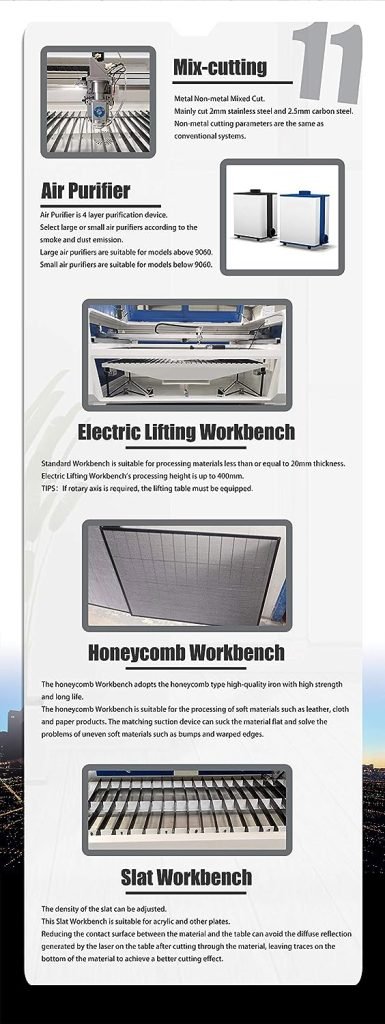 US Stock Lightburn 130W RECI W4 Laser Engraving Machine CO2 Laser Engraver CO2 Laser Cutter Red Dot Pointer Auto Focus with 51-3/16×35-7/16 Workbentch and SA CW5000 Water Chiller