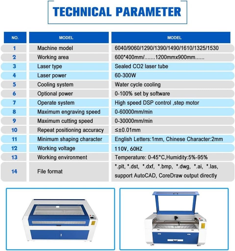 US Stock Lightburn 130W RECI W4 Laser Engraving Machine CO2 Laser Engraver CO2 Laser Cutter Red Dot Pointer Auto Focus with 51-3/16×35-7/16 Workbentch and SA CW5000 Water Chiller