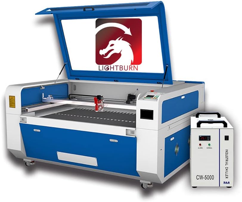 US Stock Lightburn 130W RECI W4 Laser Engraving Machine CO2 Laser Engraver CO2 Laser Cutter Red Dot Pointer Auto Focus with 51-3/16×35-7/16 Workbentch and SA CW5000 Water Chiller