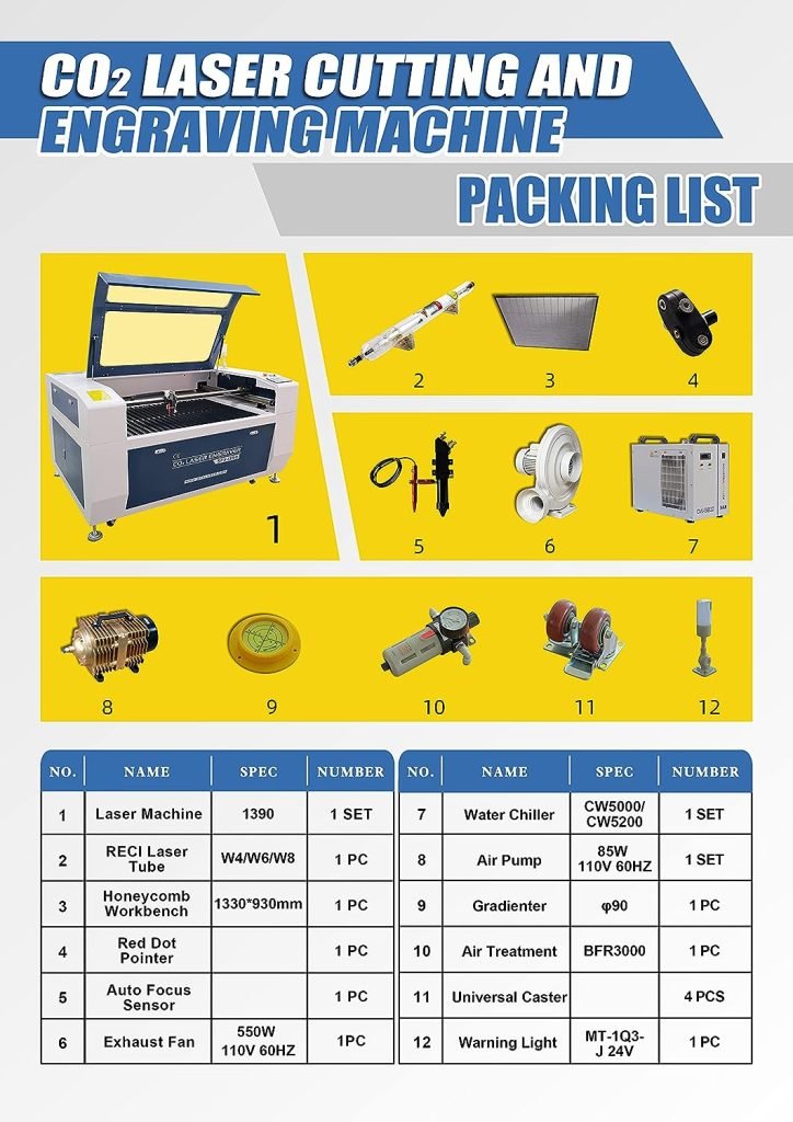 US Stock Lightburn 130W RECI W4 Linear Guide Rail Module CO2 Laser Cutter Engraver 1300×900mm Workbench SA Water Chiller for Arcylic, Wood, Leather, Paper,Non-Metal Engraving and Cutting