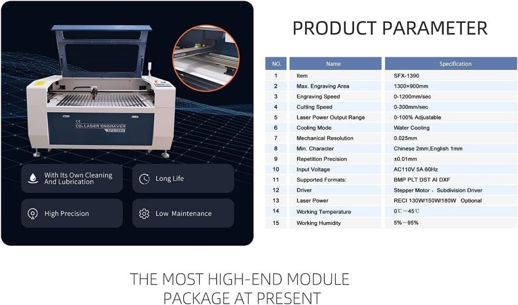 US Stock Module Type Reci W6 150W CO2 Laser Cutter Engraver 1300 * 900mm with Lightburn Software CW5200 SA Water Chiller