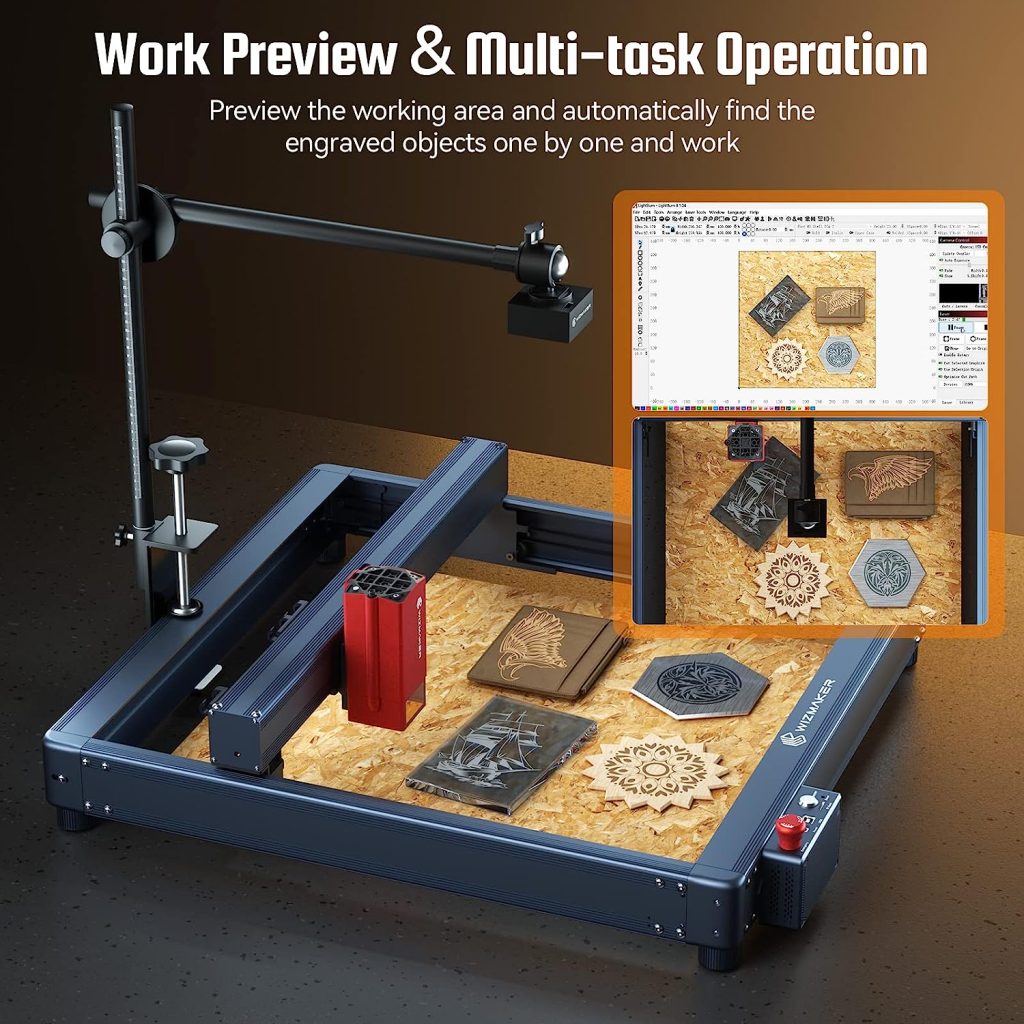 WIZMAKER Lightburn Camera for Laser Engraver, Laser Camera for Engraver, HD Pixel Laser Engraver Camera, Precise Automatic Positioning, Support Video Recording, Multi-Task Engraving, and Work Preview