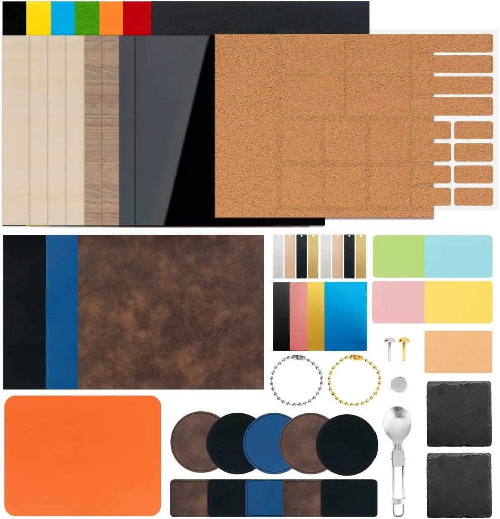 xTool Laser Material Explore Kit, 111-Piece Laser Material Box, 8 Kinds of Laser Materials for Laser Engravers, Plywood, Acrylic, Leather, Metal, Felt, Paper, Stone for Laser Crafting